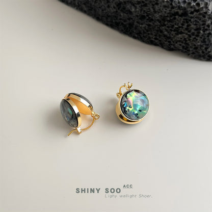 A廠【7101】鮑魚貝！時尚高級感輕奢風中古圓形幾何雙面耳飾貝殼耳環飾品
 25.11-4