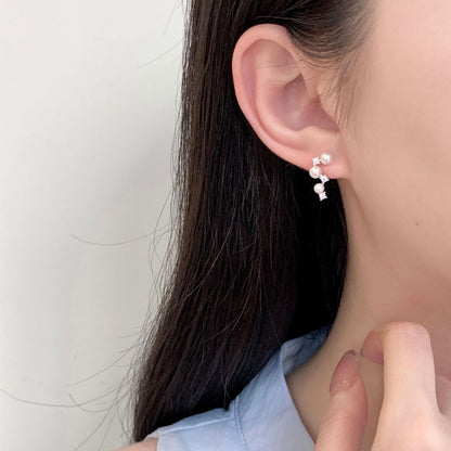 E廠【DQ11491E】S925純銀仿珍珠耳環女氣質高級感北斗星閃鋯甜耳環耳環
 25.09-4