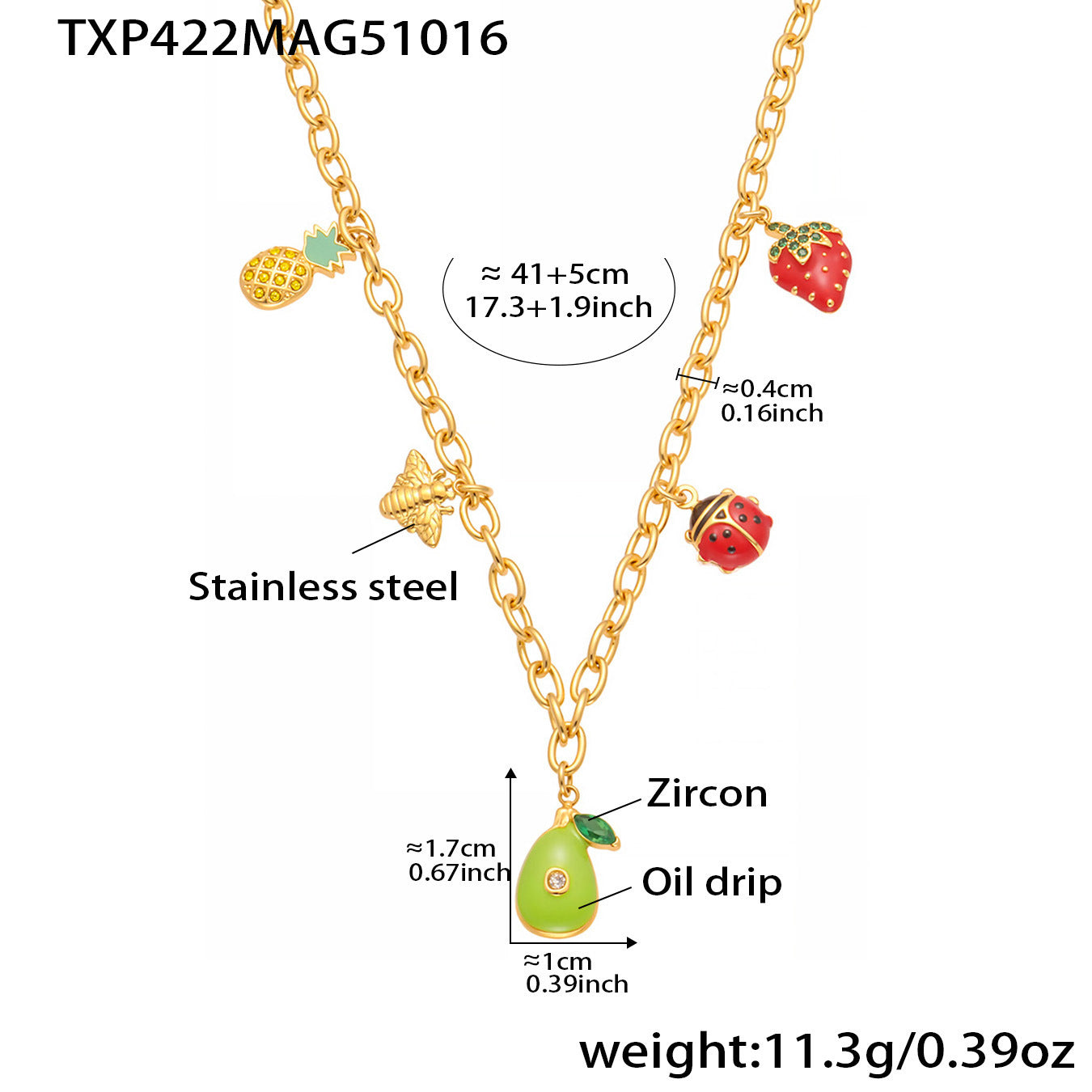 B廠【TXP422】跨境設計5A鋯石彩色滴油夏日水果多配件吊墜項鍊手鍊套裝女
 25.10-4
