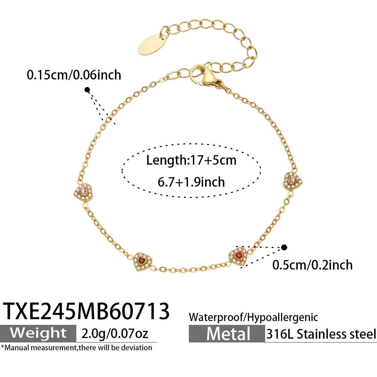 B廠【TXP245】歐美新款不銹鋼鍍18k金 多巴胺系列滿鋯石愛心吊墜項鍊手鍊女飾品
 26.07-4