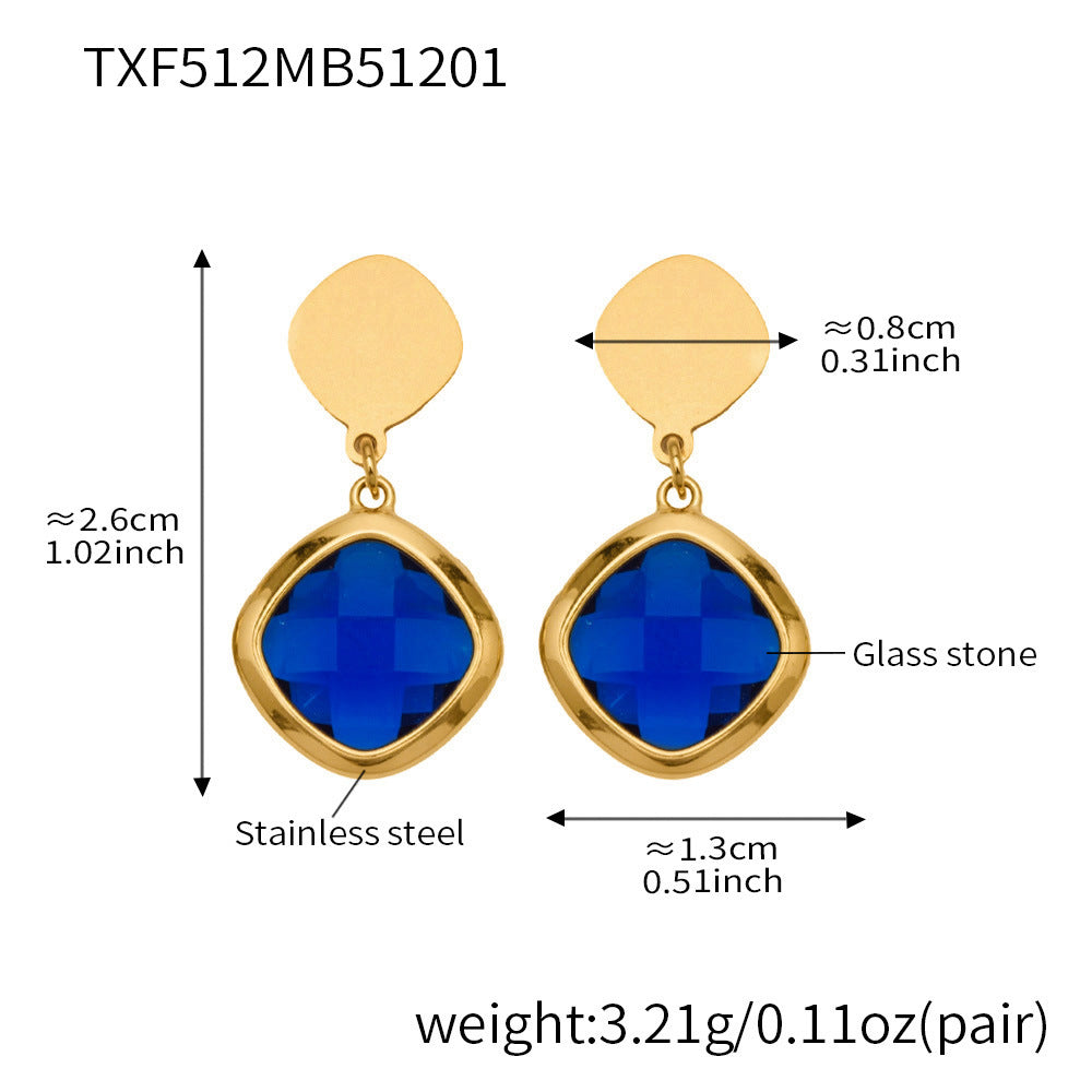 B廠【TXP512】不銹鋼正方形切面玻璃石手鍊項鍊耳環套裝歐美風潮酷氣質珠寶首飾
 25.12-2