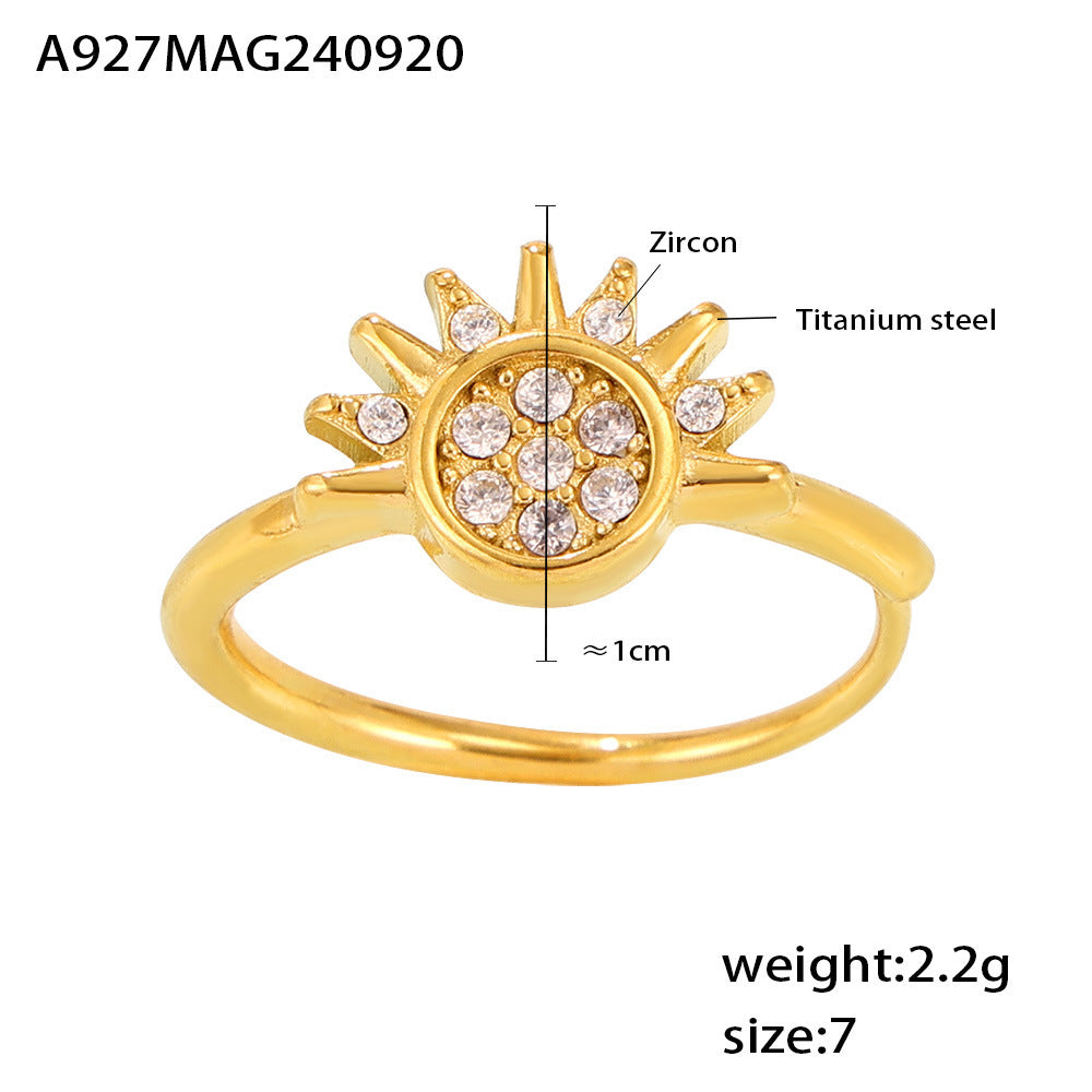 B廠【A927】歐美跨國日月同輝鋯石戒指ins風小眾超細開口調整鈦鋼rings食指戒 24.09-4