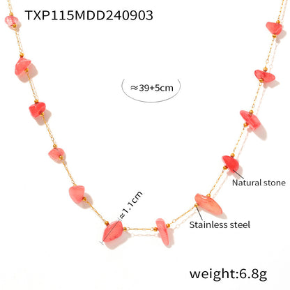 B廠【P115】跨境新款法式復古簡約天然石手工項鍊手鍊小眾設計不銹鋼套裝飾品 24.09-2