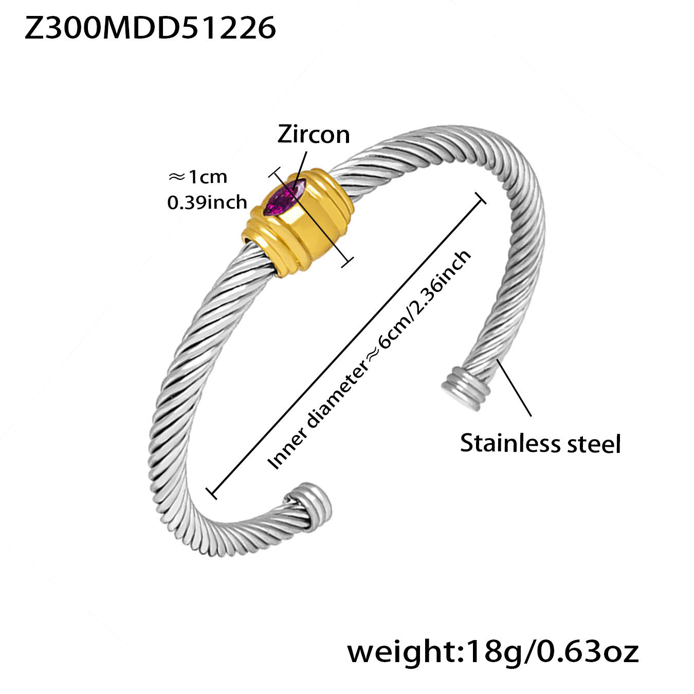 B廠【Z315】不鏽鋼幾何不規則鏤空手鐲鑲嵌5A鋯石組合手環鍍18k真金歐美飾品
 26.01-1