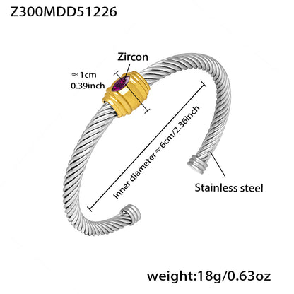 B廠【Z315】不鏽鋼幾何不規則鏤空手鐲鑲嵌5A鋯石組合手環鍍18k真金歐美飾品
 26.01-1