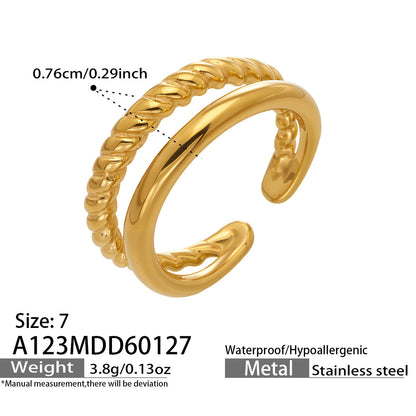 B廠【A123】歐美時尚簡約麻花雙層開口戒指不鏽鋼鍍18k真金氣質開口女士戒指
 26.02-1
