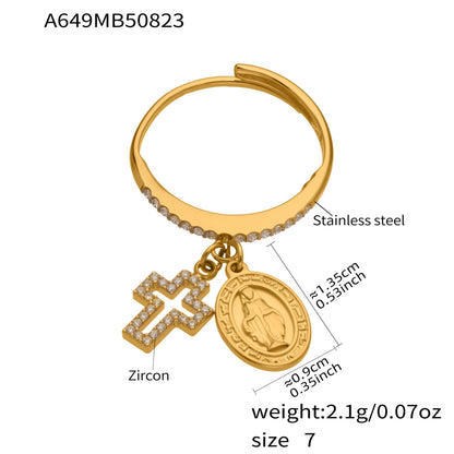 B廠【A569】跨國不鏽鋼鑲鋯石開口戒指組合鍍18k真金時尚簡約尾戒
 25.10-1