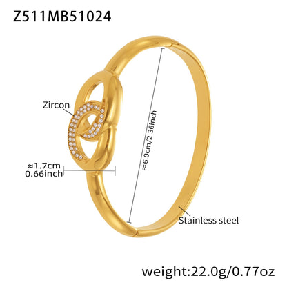 B廠【Z509】不鏽鋼滿鑽鋯石雙環卡扣手鐲歐美時尚簡約個性設計氣質手飾
 25.10-5
