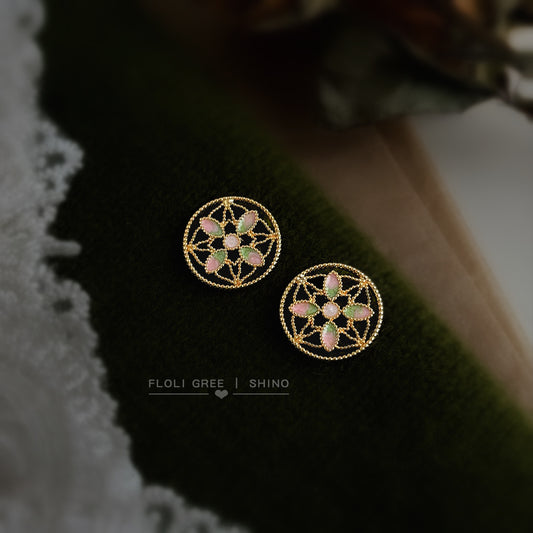 C廠【6956】原創設計國潮紋樣~琺瑯彩繪手工滴釉荷花唯美新款925銀針耳環耳飾
 25.10-4