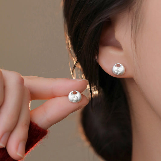 E廠【XDQ10138E】新中式S999純銀小胖福耳環女國風高級感霧面福袋新年耳飾
 25.12-4