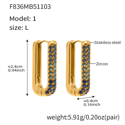 B廠【F836】跨國新款彩色5A鋯石長款U型耳扣耳圈不鏽鋼鍍18k真金不掉色
 25.11-2