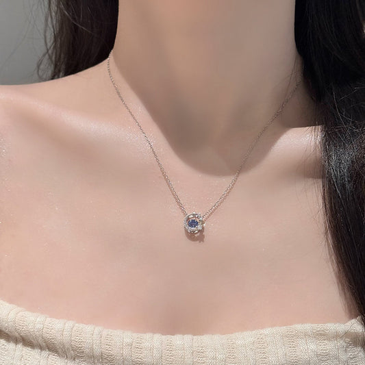 E廠【XDQ0199N】S999純銀藍色星星靈動項鍊女輕奢小眾跳動的心百搭星月鎖骨鏈 26.09-2