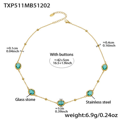 B廠【TXP511】不鏽鋼幾何橢圓切面玻璃石包邊項鍊手鍊耳環組鍍18k金跨國首飾
 25.12-2