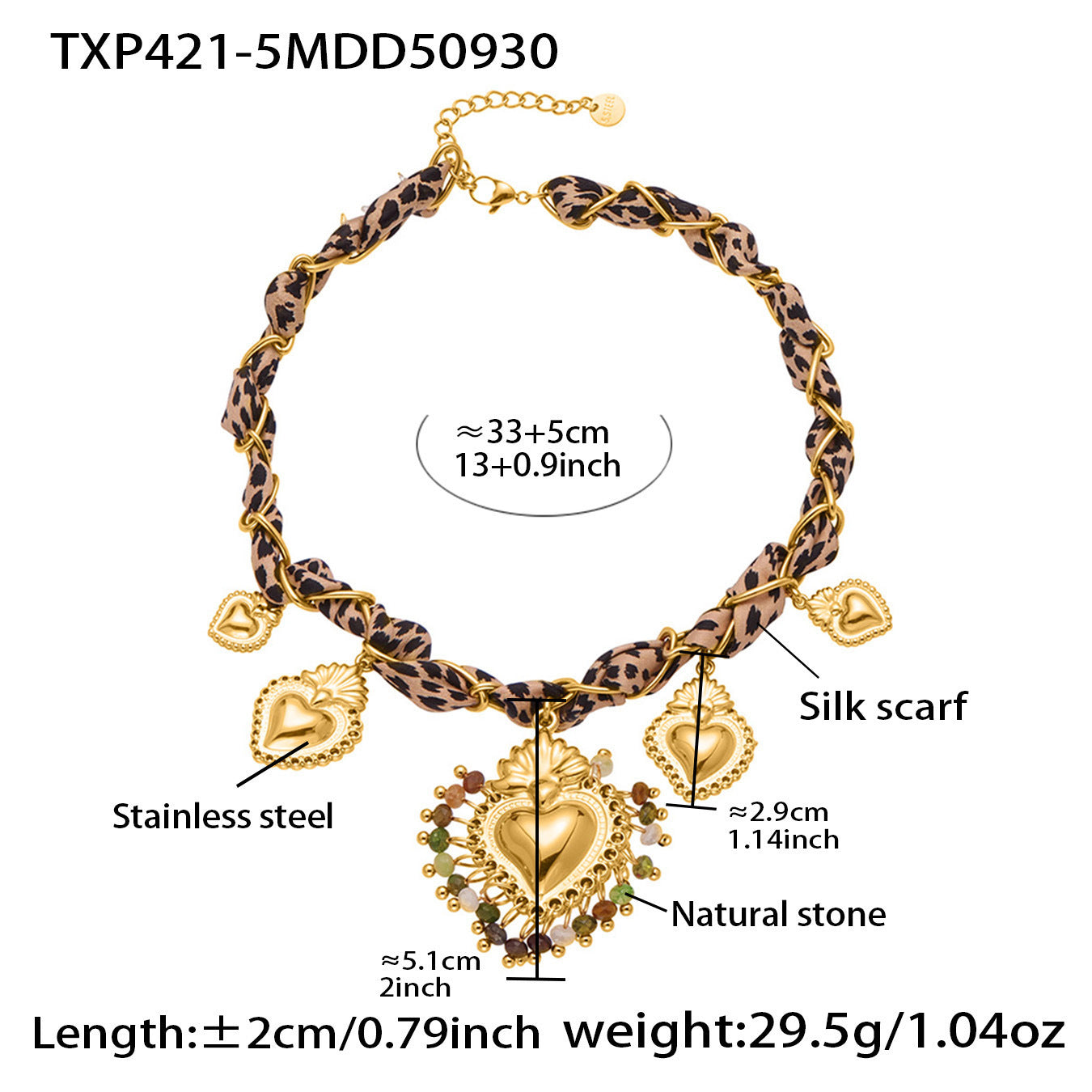 B廠【TXP421】歐美復古絲巾不銹鋼多愛心吊墜項鍊手鍊設計小眾首飾套裝女
 25.10-3