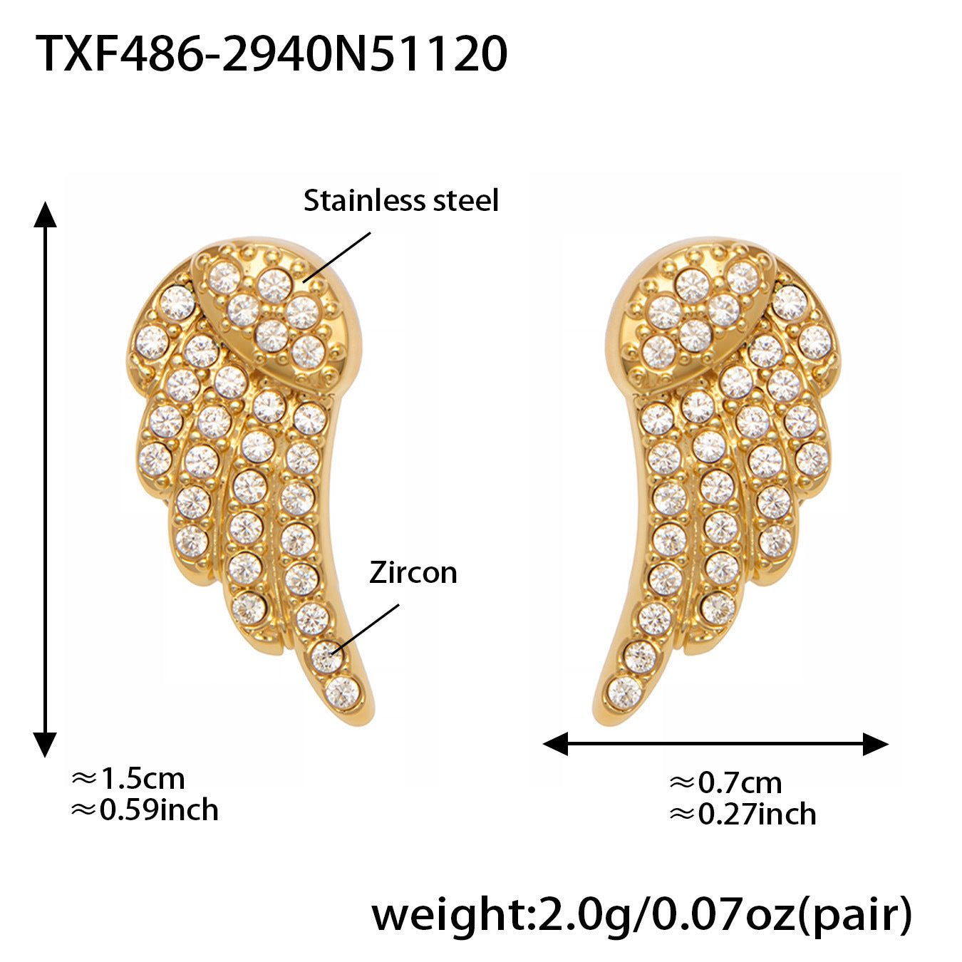 B廠【TXP486】超閃5A鋯石小翅膀造型手鍊項鍊耳環戒指組不鏽鋼鍍18k金
 25.11-4