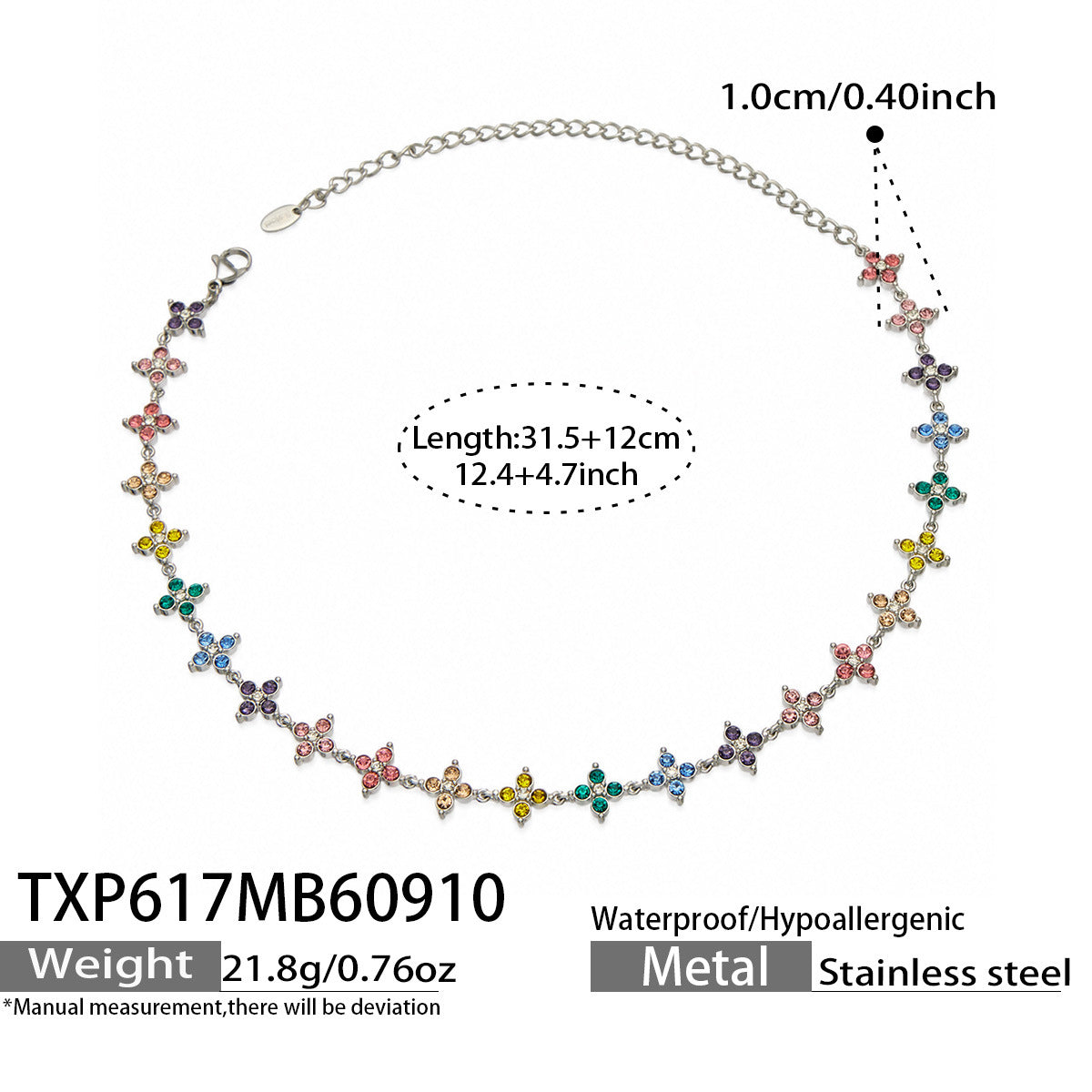 B廠【TXP617】跨境時尚四瓣花鋯石鈦鋼PVD真空電鍍小眾高級鎖骨鏈耳環手鍊組合
 26.09-3
