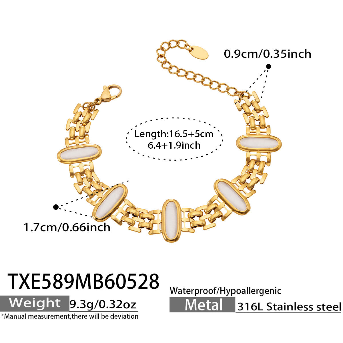 B廠【TXP589】歐美不鏽鋼鑲嵌鵝蛋貓眼石項鍊手鍊套裝跨境簡約輕奢時尚百搭首飾
 26.06-1