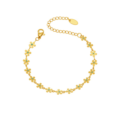 B廠【E012】跨境ins風個性花朵鏈藍色滴油手鍊小眾時尚設計感不鏽鋼鍍18k金
 26.02-1