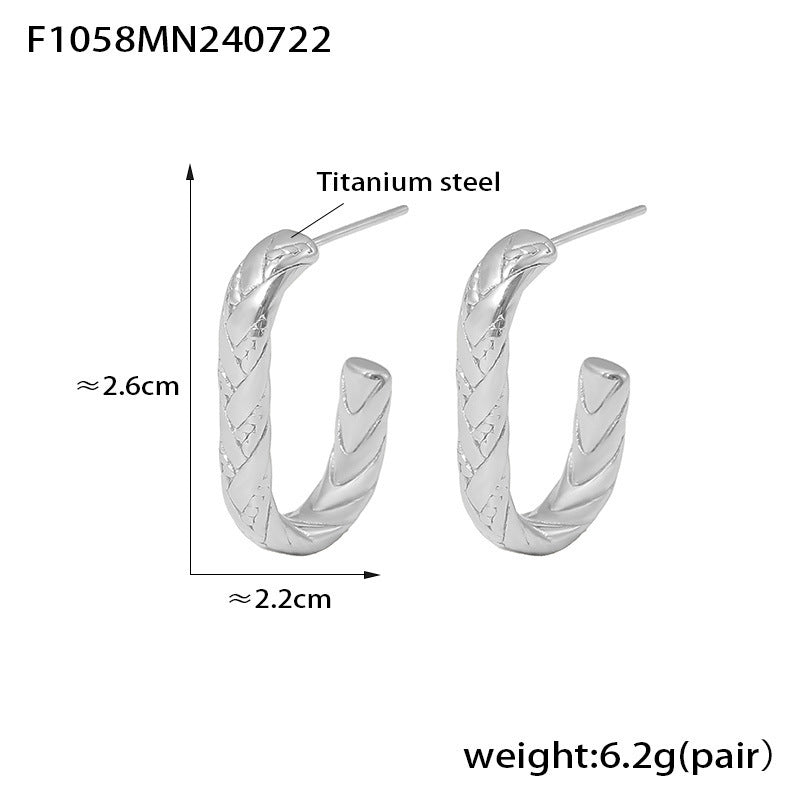 B廠【F1058】赫本風新款幾何C形紋理耳環女鈦鋼鍍18k真金時尚氣質簡約設計耳環 24.07-5