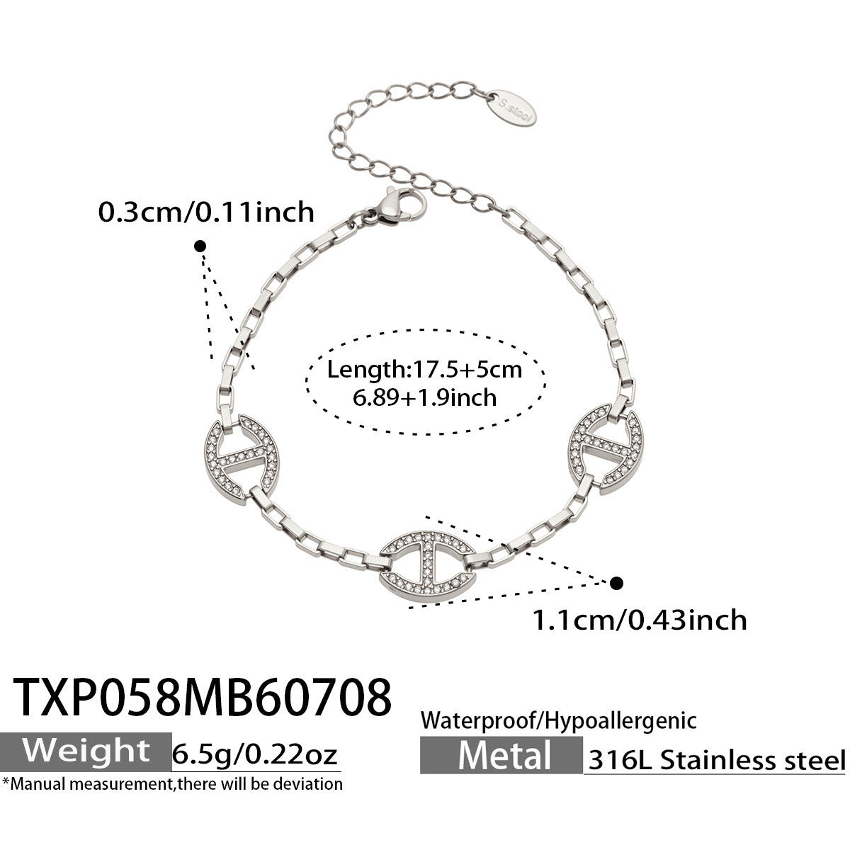 B廠【TXP058】歐美不鏽鋼鍍18k金 橢圓鑲鋯石手鍊高級感飾女手鍊項鍊首飾組合 26.07-3