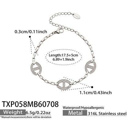 B廠【TXP058】歐美不鏽鋼鍍18k金 橢圓鑲鋯石手鍊高級感飾女手鍊項鍊首飾組合 26.07-3