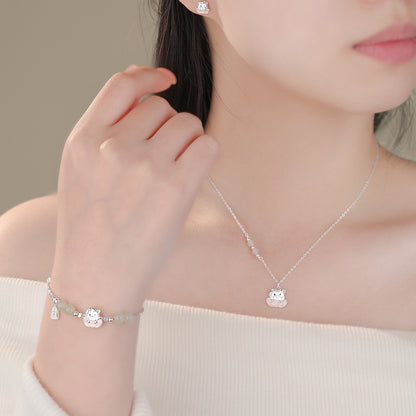 D廠【YC2484N】原創足銀S999好事蓮蓮小馬耳環與田玉手鍊清新耳環小眾首飾
 26.01-1