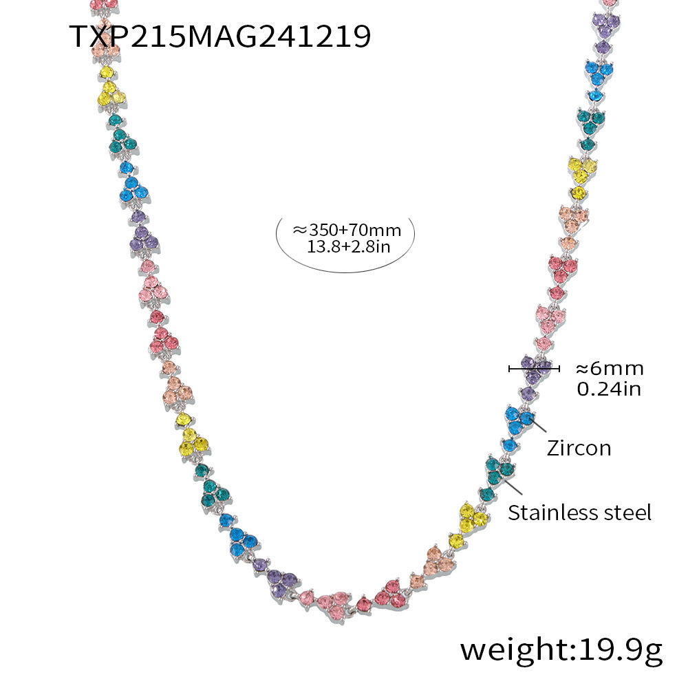 B廠【TXP215】 滿鑽三角梅花手工鏈重工奢華彩色鋯石不銹鋼鍍18k真金項鍊 25.01-1