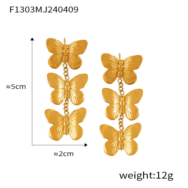 B廠【F1301-4】法式新款氣質名媛貝珠花朵蝴蝶耳環百搭輕奢鈦鋼鍍金耳飾套裝 24.04-3