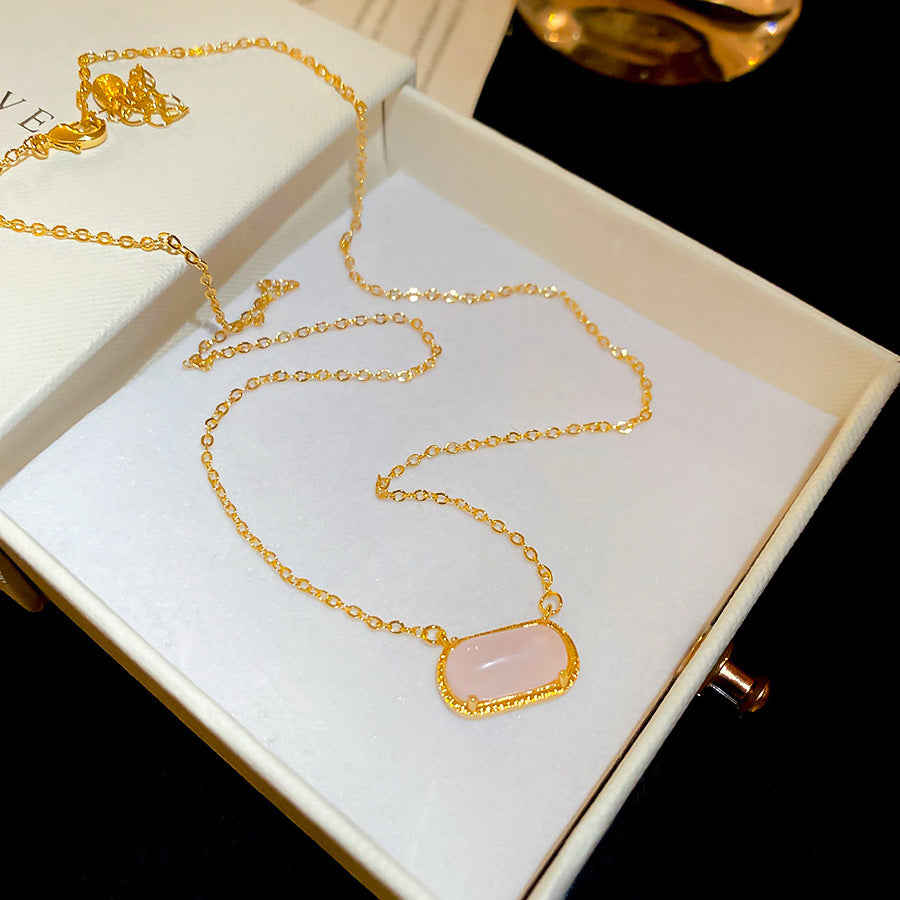 A廠【HN10343】18k真金電鍍樹脂方形吊墜項鍊法式宮廷風鎖骨鏈小眾設計感項鍊女
 25.10-4