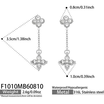 B廠【F1010】新款滿鑽四葉花垂墜耳飾鈦鋼鍍金ins輕奢精緻時尚通勤飾品耳環女
 26.08-2