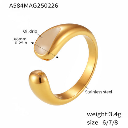 B廠【A584】歐美飾品不鏽鋼砝碼彩釉水滴造型戒指鍍18k金不掉色食指戒 25.03-1