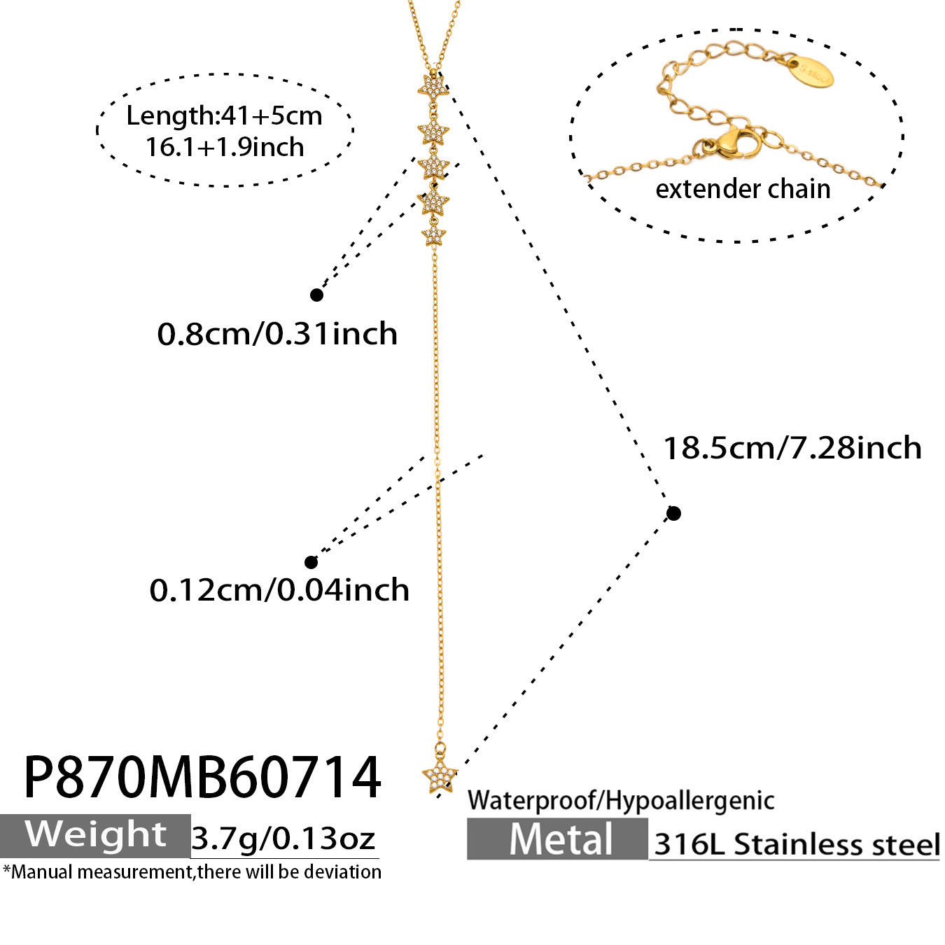 B廠【P870】歐美時尚輕奢五角星鑲嵌鋯石吊墜項鍊鈦鋼鍍18k金 潮流女飾品項鍊
 26.07-4