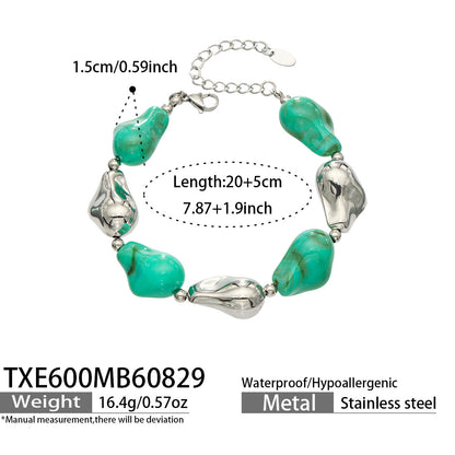 B廠【TXP600】跨境飾品不規則樹脂不銹鋼手鍊小眾撞色ins風輕奢女手鍊項鍊套裝
 26.09-1