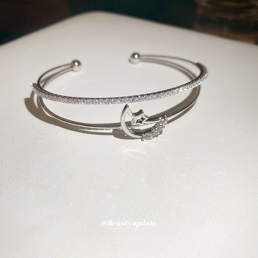 A廠【HB4630】超閃鋯石月亮雙層開口手鐲時尚簡約百搭氣質手環輕奢高級感手飾女
 25.10-1