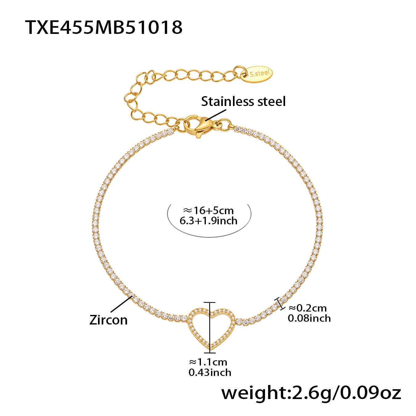 B廠【TXP455】不銹鋼滿鑽愛心鋯石項鍊手鍊耳環 鍍18k金歐美時尚輕奢首飾
 25.10-4