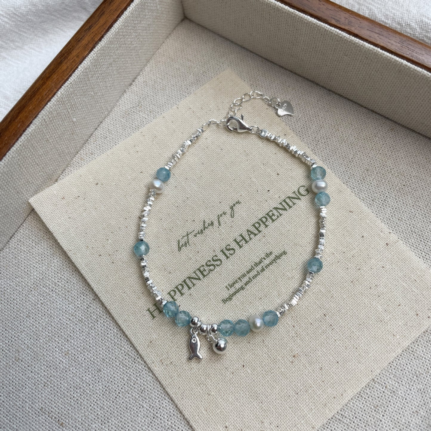 E廠【XDQ0060S】小眾精緻S925純銀藍托帕小魚手鍊女輕奢碎銀子氣質百搭手飾品
 26.04-3