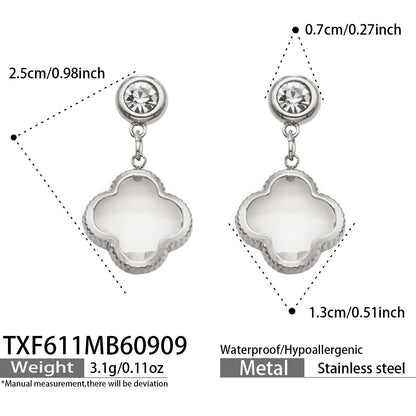 B廠【TXP611】謎麗港風顯貴四葉花不鏽鋼鍍金紅玻璃簡約小眾項鍊手鍊耳飾飾品女
 26.09-3