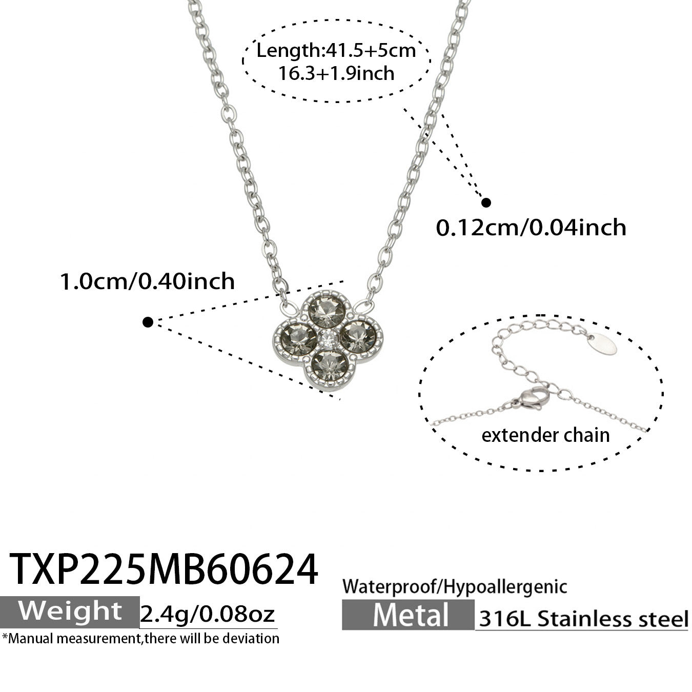 B廠【TXP225】跨境時尚花朵鑲水鑽耳釘ins小眾精緻女士項鍊首飾套裝不銹鋼飾品 26.07-1