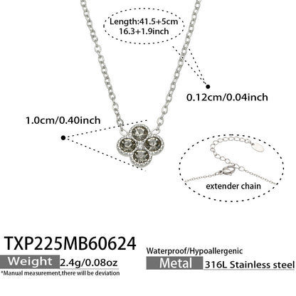 B廠【TXP225】跨境時尚花朵鑲水鑽耳釘ins小眾精緻女士項鍊首飾套裝不銹鋼飾品 26.07-1