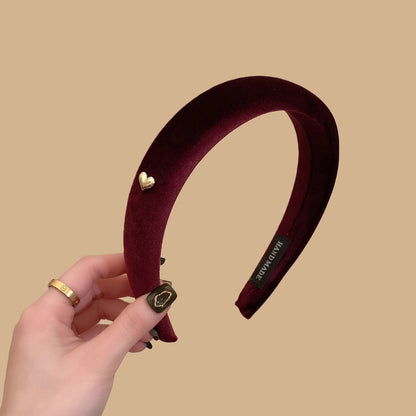 C廠【Y984】新年復古酒紅色絲絨金色標髮箍女高級感高顱頂頭箍氛圍感髮捆髮飾
 26.01-1「C廠-單筆結帳需滿，NT$500出貨(不含運費)」