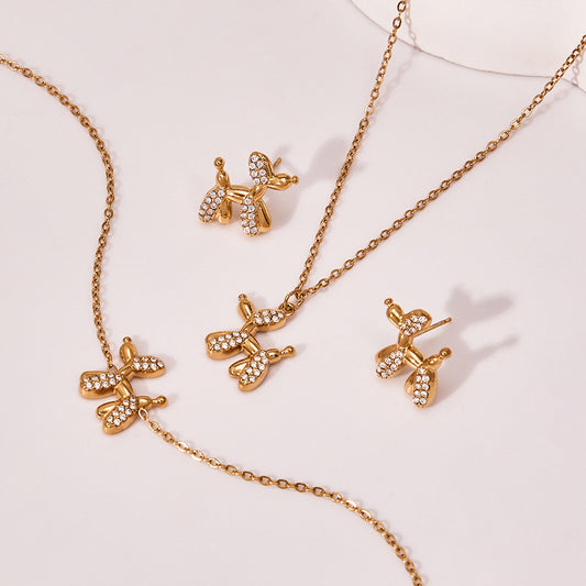 B廠【TXP469】微鑲鋯石氣球狗可愛吊墜項鍊女士時尚輕奢個性鎖骨鏈不銹鋼
 25.11-3