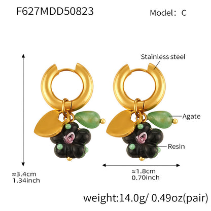 B廠【F627】時尚耳飾女士飾品手工製作趣味樹脂花朵耳環耳環不銹鋼耳圈
 25.09-1