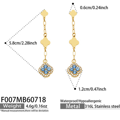 B廠【F007】清新甜美不鏽鋼鍍18k金 四葉花滿鋯石吊墜耳環高級感輕奢女飾品
 26.07-4