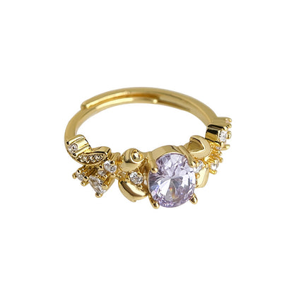 A廠【5925】厚鍍18K真金保色！鑲嵌鋯石實物很閃！開口可調式戒指戒指 食指戒 25.05-1