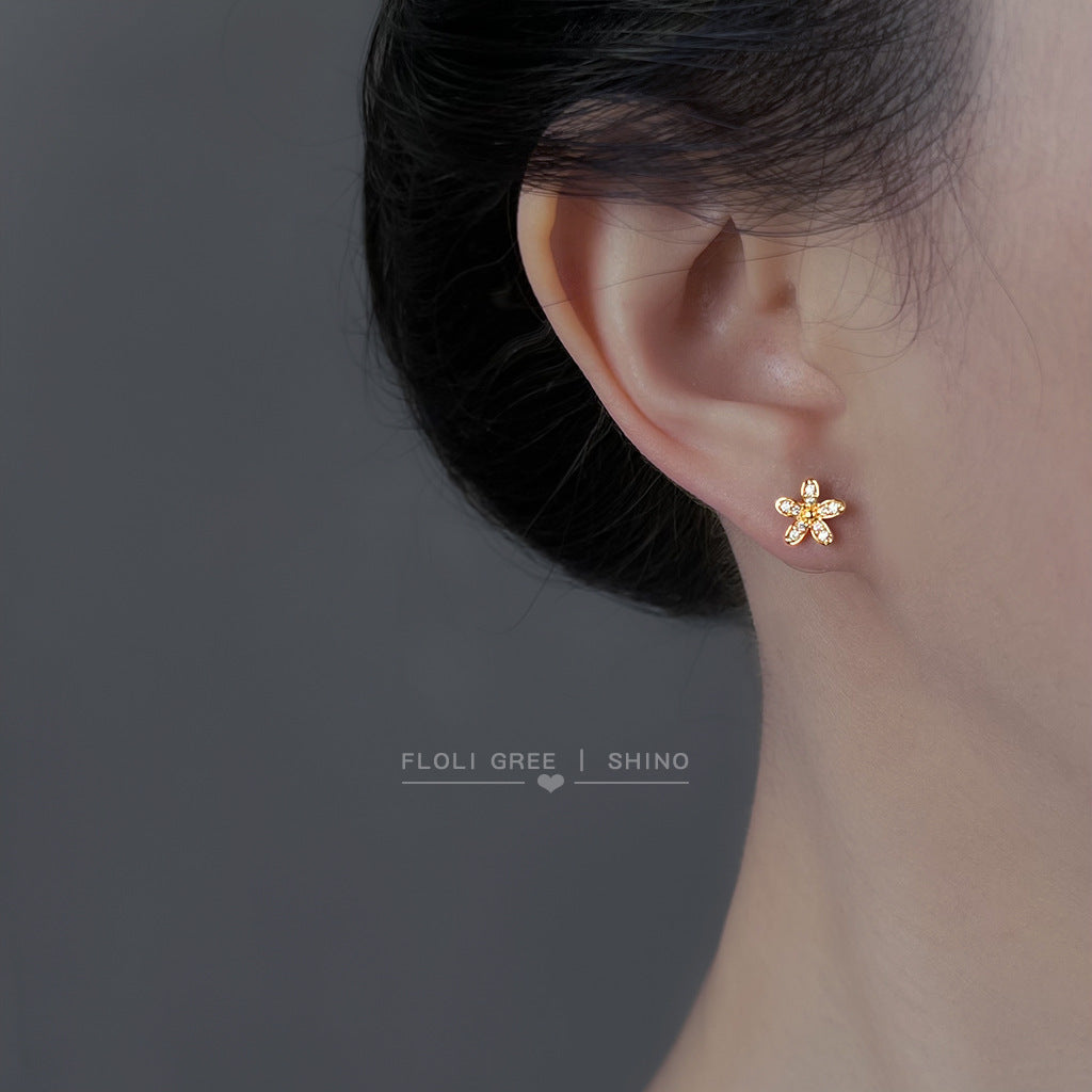 C廠【6928】微鑲鋯石迷你版925銀針小花朵耳環 清新甜美簡約通勤百搭新款耳飾
 25.10-3