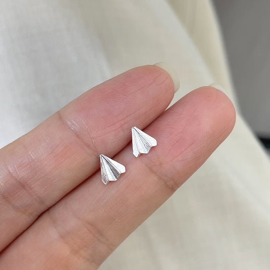E廠【XDQ10227E】S999純銀簡約冷淡風紙飛機耳環女小眾設計童趣養耳洞足銀耳飾
 25.12-4