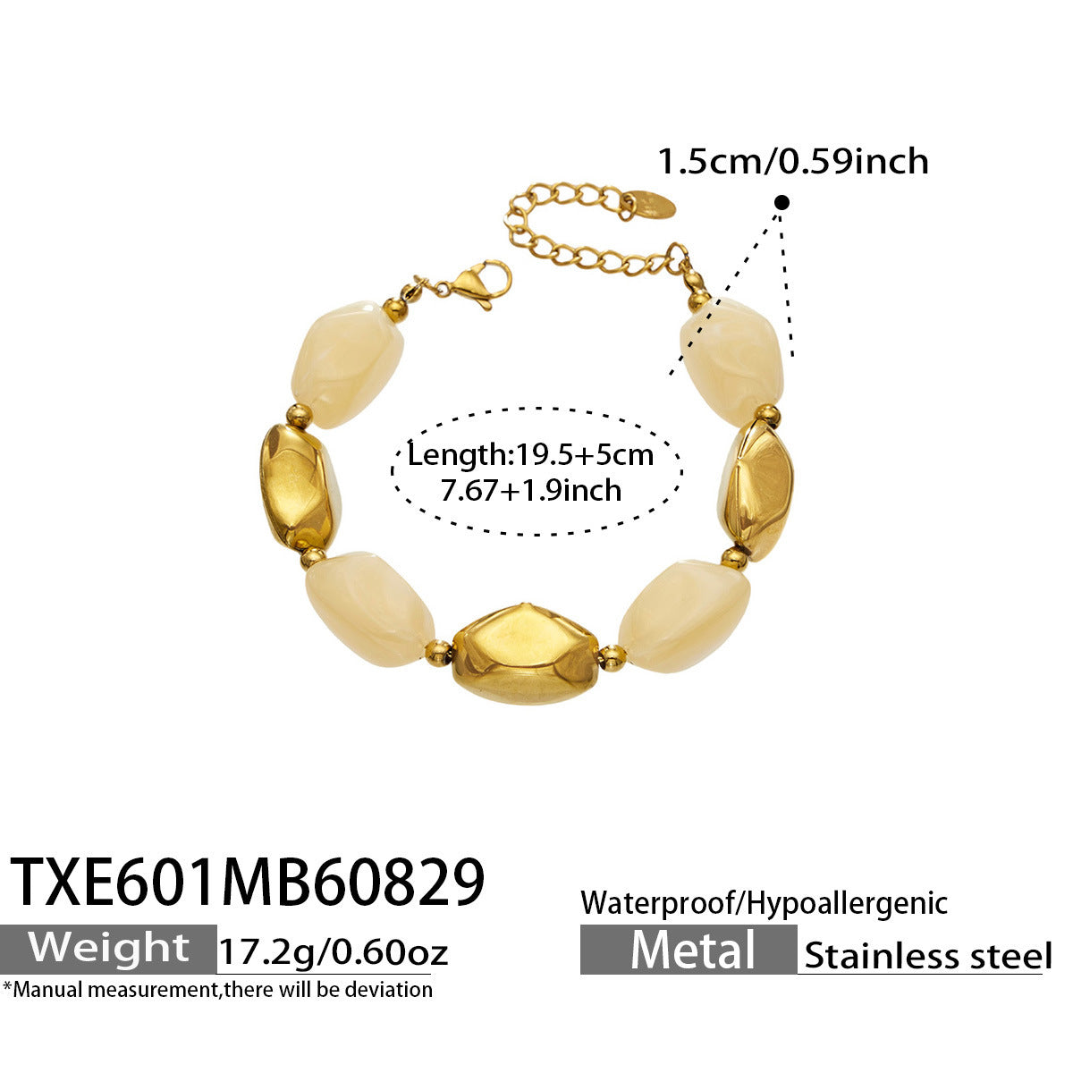 B廠【TXP601】歐美高級感小眾不鏽鋼鍍18k金樹脂橢圓串珠項鍊手鍊飾品首飾套裝
 26.09-1