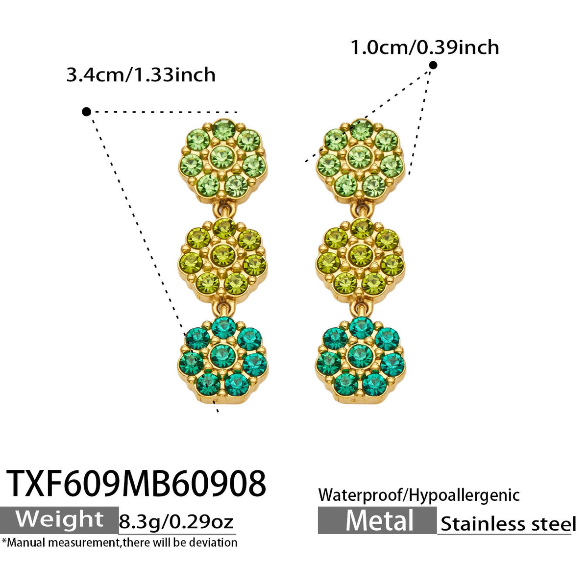 B廠【TXP609】氣質彩色鑲鋯石花瓣不銹鋼項鍊手鍊耳環小眾女士潮酷超閃套裝飾品
 26.09-3