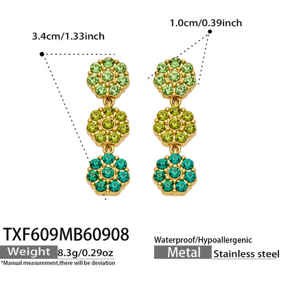 B廠【TXP609】氣質彩色鑲鋯石花瓣不銹鋼項鍊手鍊耳環小眾女士潮酷超閃套裝飾品
 26.09-3