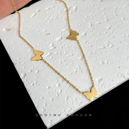 A廠【5668】高保色鍍18K真金蝴蝶304不鏽鋼項鍊歐美簡約時尚鎖骨鍊新款飾品女 25.03-1